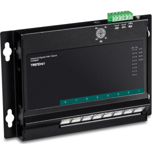 TRENDnet TI-PG80F 8-Port Gigabit Ethernet Front Access Switch, 8 Gigabit PoE+ ports, 16 Gbps switching capacity, DIN-rail/Magnet